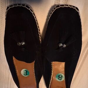 Aquatalia Black Moccasins with Tassel and Bead Detail